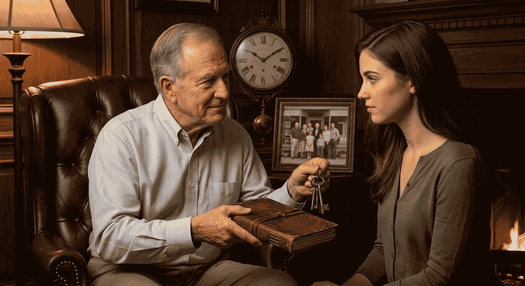 A senior founder handing key business book