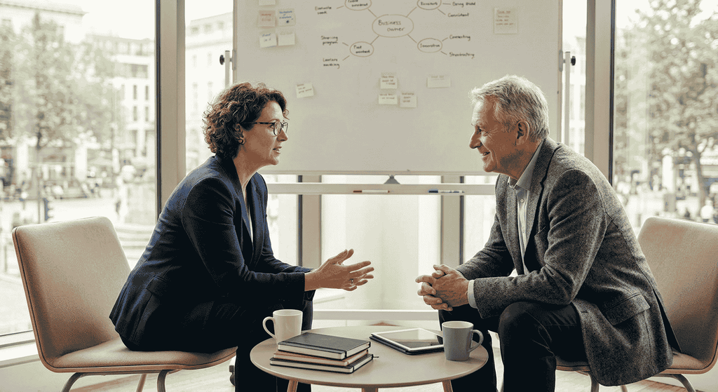 Business owner reviewing important decisions with a coach