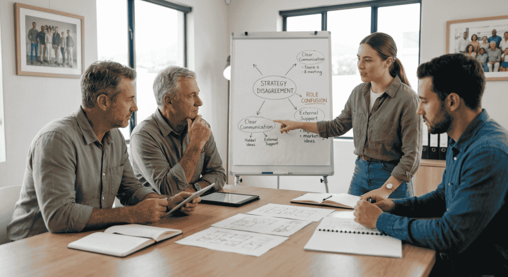 Family members discussing a business disagreement