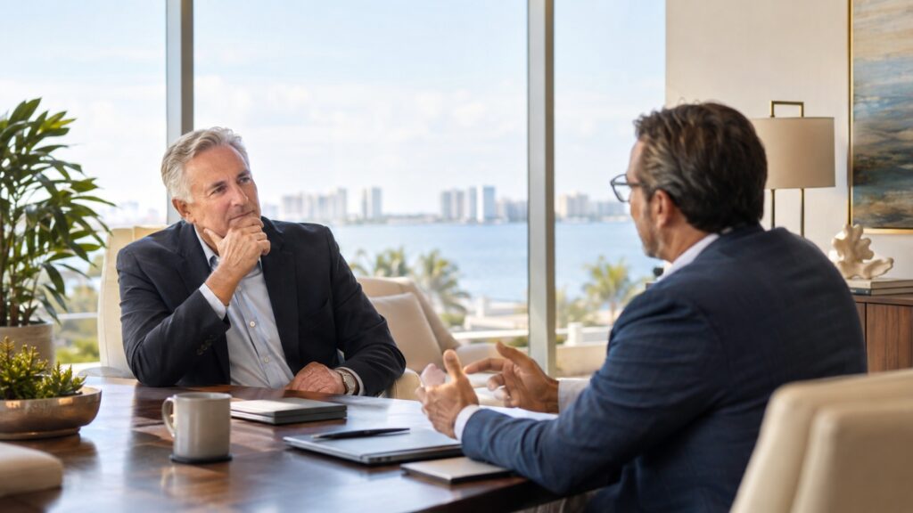 Successful business owner discussing goals with a coach