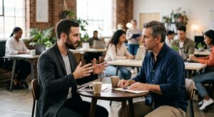 Business owner discussing goals with a professional coach