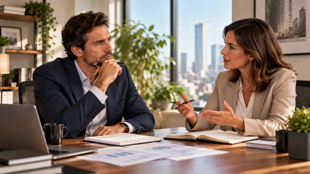 Business owner receiving professional coaching and guidance to improve leadership and decision-making skills.